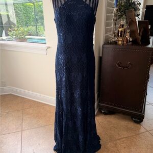 R & M Richards Navy Lace Maxi Gown